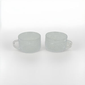 Clear Glass Embossed Mugs Lot Of (2)